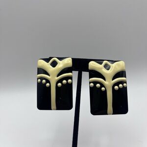 Ivory & Black Resin Square Art Deco Style Stud Pierced Earrings